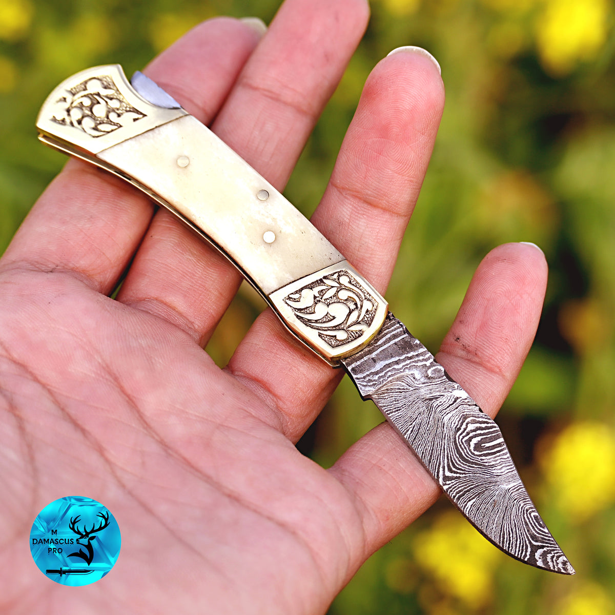 CUSTOM MADE POCKET KNIFE HAND FORGED DAMASCUS STEEL FOLDING BLADE KNIFE SKINNING HUNTING SURVIVAL EVARYDAY CARRY 1254