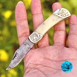 CUSTOM MADE POCKET KNIFE HAND FORGED DAMASCUS STEEL FOLDING BLADE KNIFE SKINNING HUNTING SURVIVAL EVARYDAY CARRY 1254