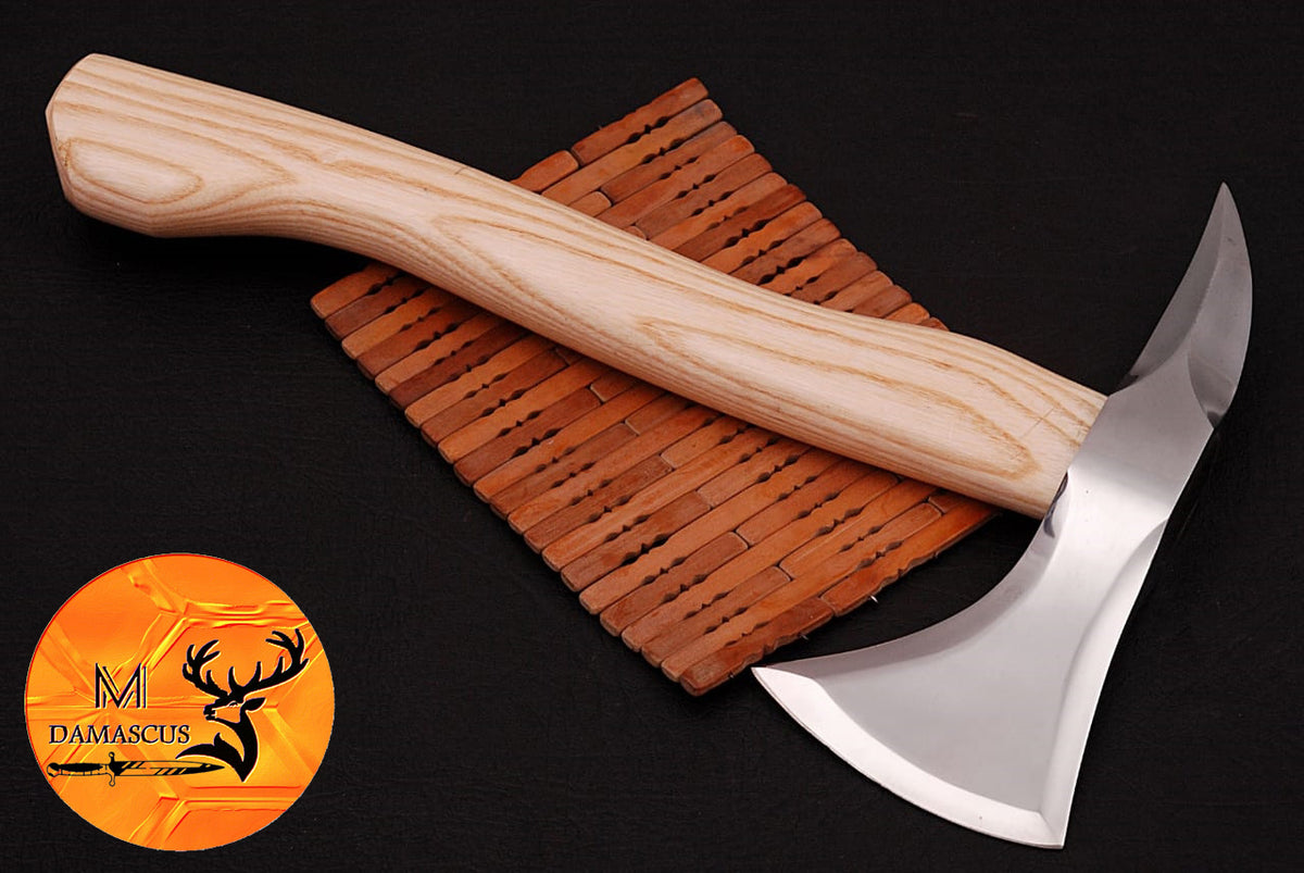 CUSTOM HANDMADE CARBON STEEL AXE HATCHET INTEGRAL VIKING THROWING TOMAHAWK WOOD HANDLE WITH LEATHER SHEATH 873