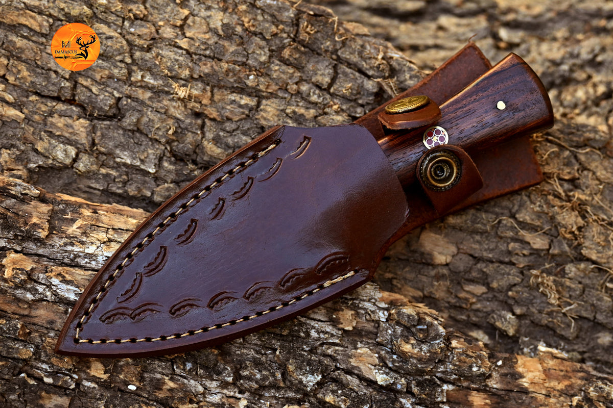 CUSTOM HANDMADE FORGED DAMASCUS STEEL BOOT KNIFE THROWING HUNTING KNIFE EDC WOOD HANDLE 869