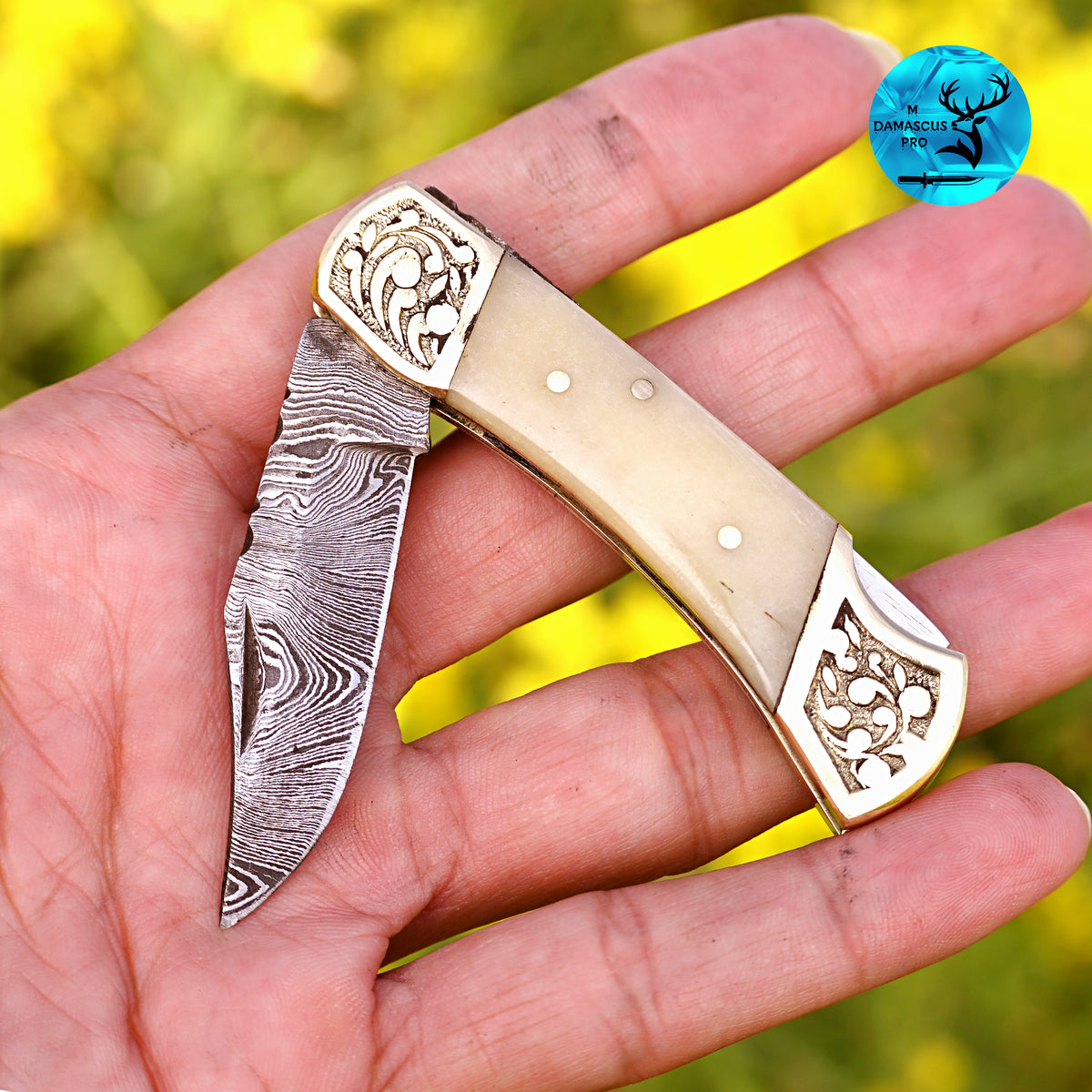 CUSTOM MADE POCKET KNIFE HAND FORGED DAMASCUS STEEL FOLDING BLADE KNIFE SKINNING HUNTING SURVIVAL EVARYDAY CARRY 1254
