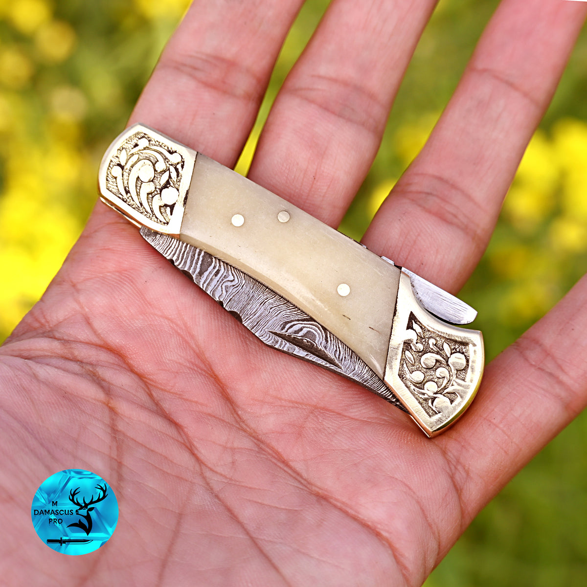 CUSTOM MADE POCKET KNIFE HAND FORGED DAMASCUS STEEL FOLDING BLADE KNIFE SKINNING HUNTING SURVIVAL EVARYDAY CARRY 1254