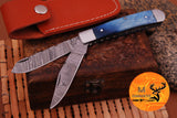 CUSTOM MADE TRAPPER KNIFE / HAND FORGED DAMASCUS STEEL FOLDING BLADE KNIFE / CAMEL BONE HANDLE 692