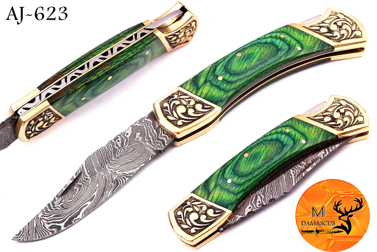 CUSTOM MADE POCKET KNIFE / HAND FORGED DAMASCUS STEEL FOLDING BLADE KNIFE / WOOD HANDLE 623