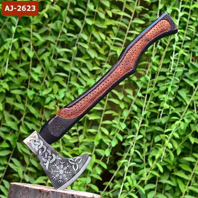 CUSTOM HANDMADE FORGED CARBON STEEL AXE HATCHETS TOMAHAWK VIKING THROWING WOOD HANDLE WITH LEATHER SHEATH