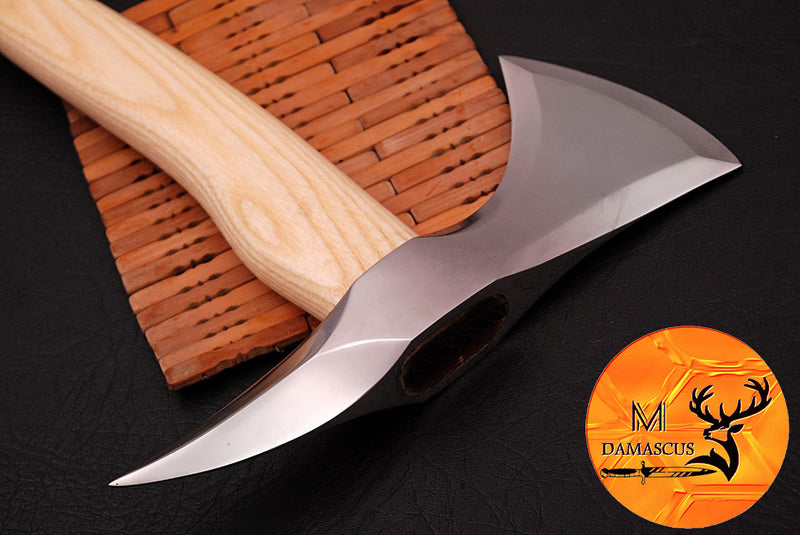 CUSTOM HANDMADE CARBON STEEL AXE HATCHET INTEGRAL VIKING THROWING TOMAHAWK WOOD HANDLE WITH LEATHER SHEATH 873