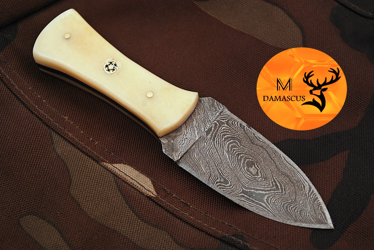 CUSTOM HANDMADE FORGED DAMASCUS STEEL BOOT KNIFE THROWING HUNTING KNIFE EDC CAMEL BONE HANDLE 868