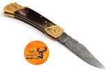 CUSTOM MADE POCKET KNIFE / HAND FORGED DAMASCUS STEEL FOLDING BLADE KNIFE / BULL HORN HANDLE 699