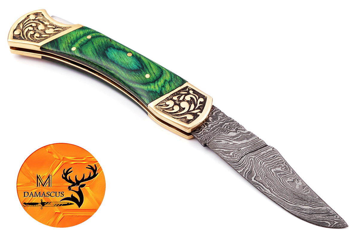 CUSTOM MADE POCKET KNIFE / HAND FORGED DAMASCUS STEEL FOLDING BLADE KNIFE / WOOD HANDLE 623