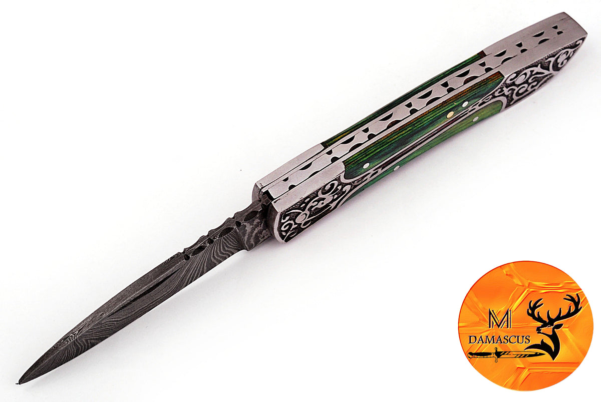 CUSTOM MADE POCKET KNIFE / HAND FORGED DAMASCUS STEEL FOLDING BLADE KNIFE / WOOD HANDLE 880