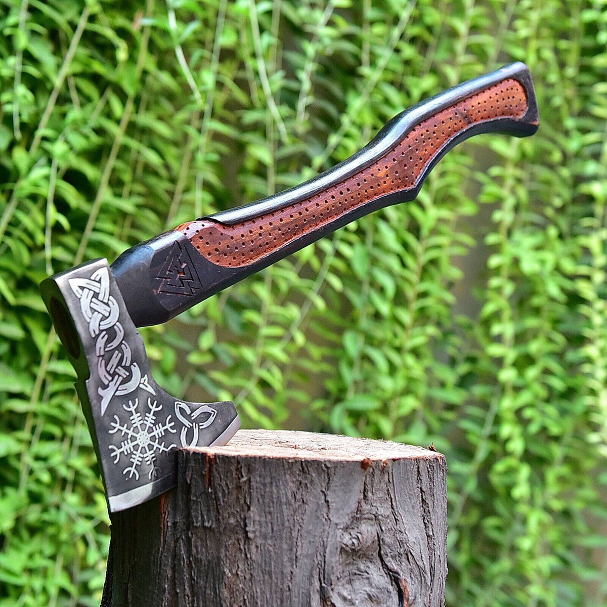 CUSTOM HANDMADE FORGED CARBON STEEL AXE HATCHETS TOMAHAWK VIKING THROWING WOOD HANDLE WITH LEATHER SHEATH