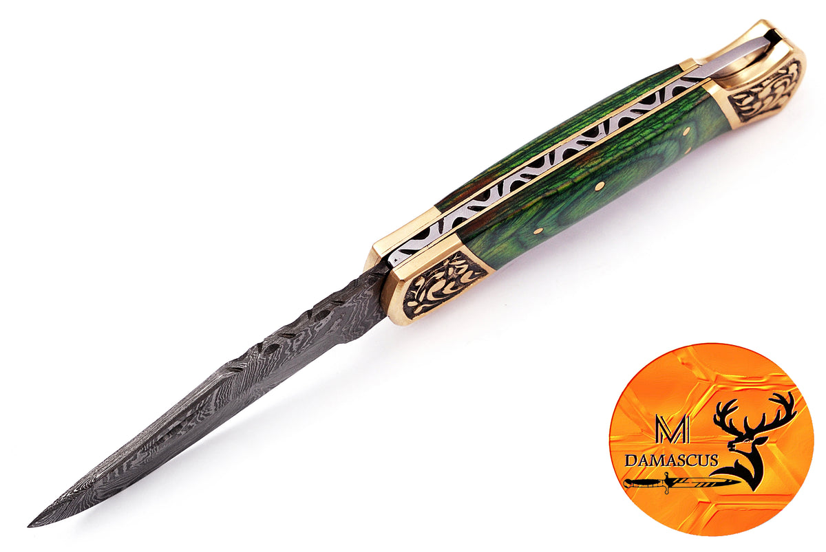 CUSTOM MADE POCKET KNIFE / HAND FORGED DAMASCUS STEEL FOLDING BLADE KNIFE / WOOD HANDLE 623