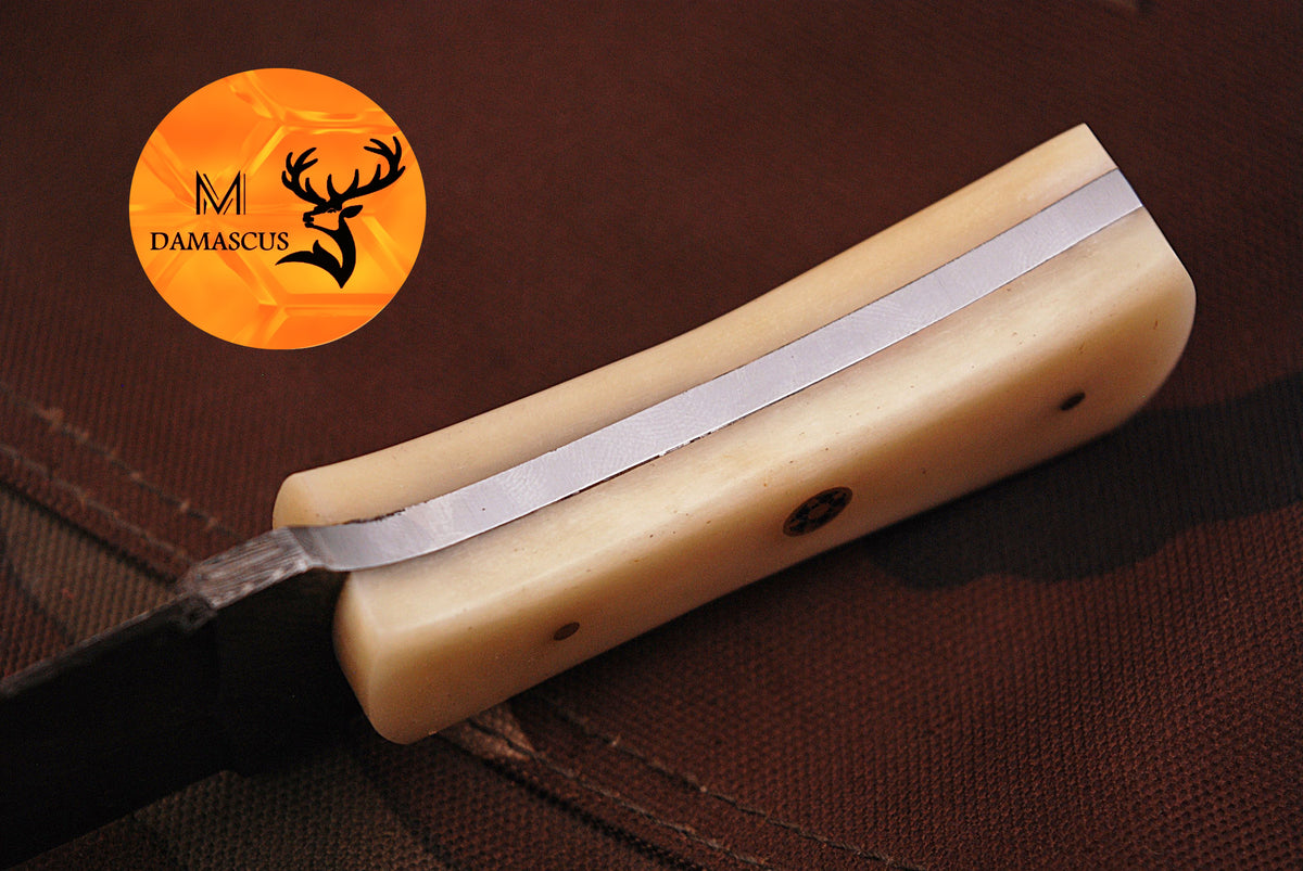 CUSTOM HANDMADE FORGED DAMASCUS STEEL BOOT KNIFE THROWING HUNTING KNIFE EDC CAMEL BONE HANDLE 868