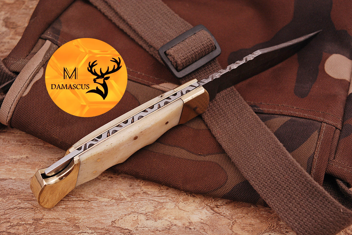 CUSTOM MADE POCKET KNIFE HAND FORGED DAMASCUS STEEL FOLDING BLADE KNIFE