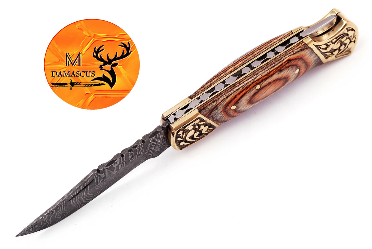 CUSTOM MADE POCKET KNIFE / HAND FORGED DAMASCUS STEEL FOLDING BLADE KNIFE / WOOD HANDLE
