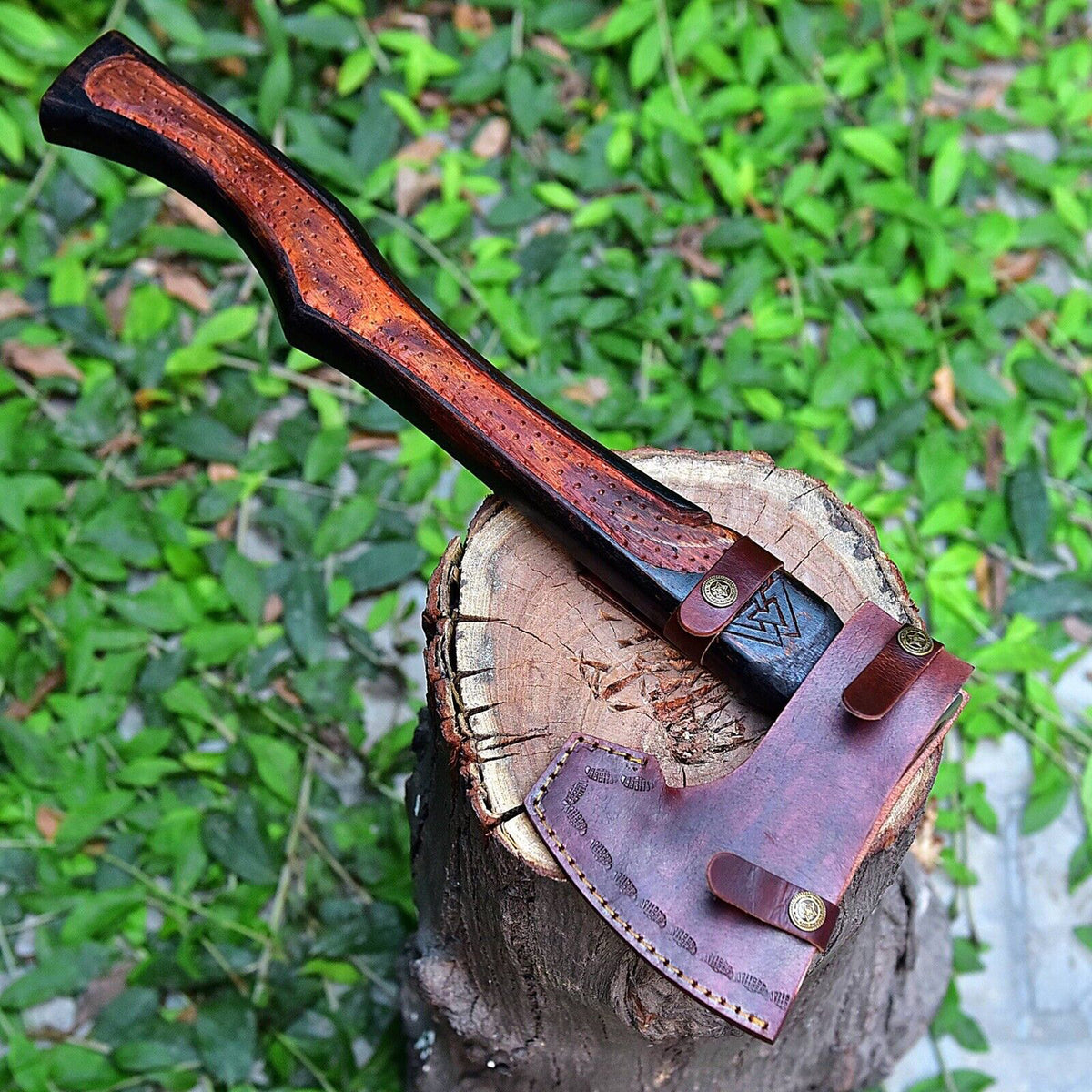 CUSTOM HANDMADE FORGED CARBON STEEL AXE HATCHETS TOMAHAWK VIKING THROWING WOOD HANDLE WITH LEATHER SHEATH