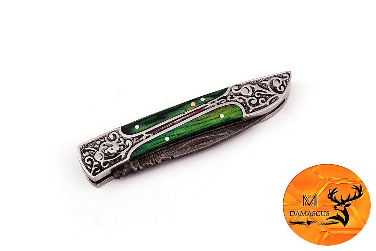 CUSTOM MADE POCKET KNIFE / HAND FORGED DAMASCUS STEEL FOLDING BLADE KNIFE / WOOD HANDLE 880