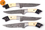 CUSTOM HANDMADE FORGED DAMASCUS STEEL STEAK KNIFE SET CHEF KNIFE SET KITCHEN KNIVES SET WITH CAMEL BONE HANDLE 1390