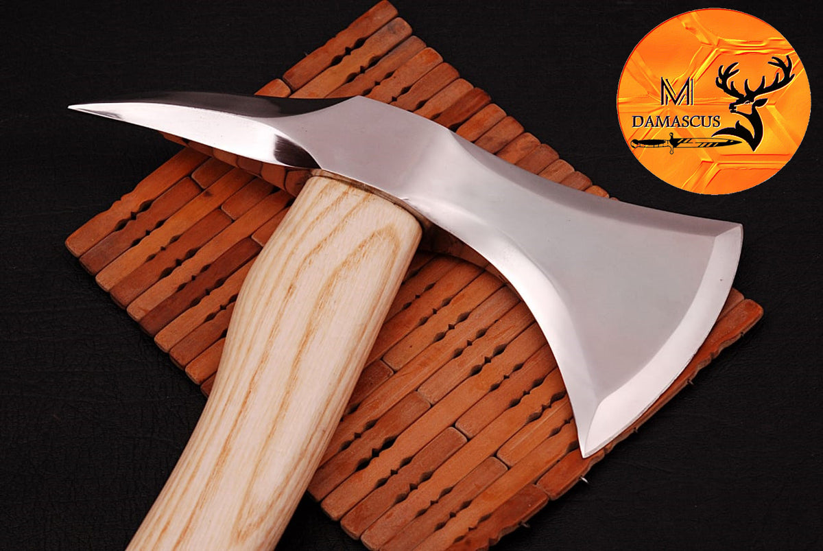 CUSTOM HANDMADE CARBON STEEL AXE HATCHET INTEGRAL VIKING THROWING TOMAHAWK WOOD HANDLE WITH LEATHER SHEATH 873