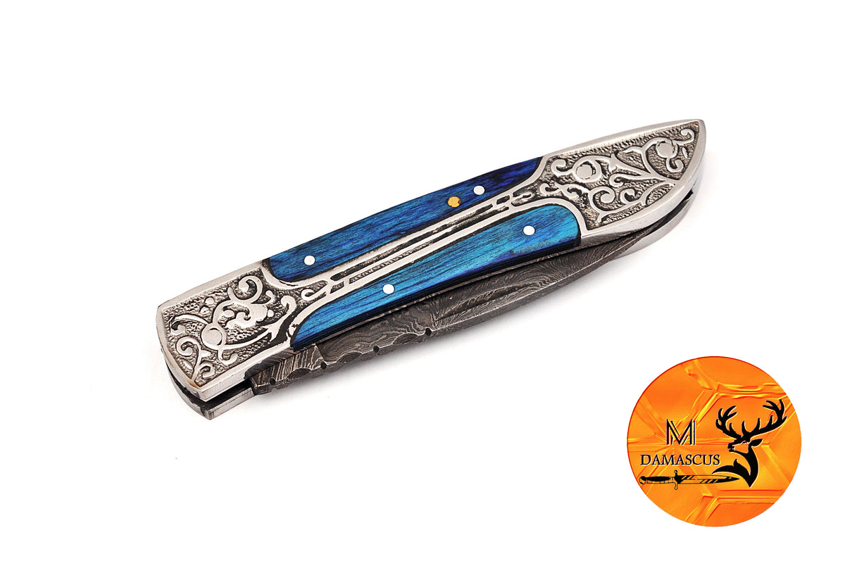 CUSTOM MADE POCKET KNIFE / HAND FORGED DAMASCUS STEEL FOLDING BLADE KNIFE / WOOD HANDLE 770