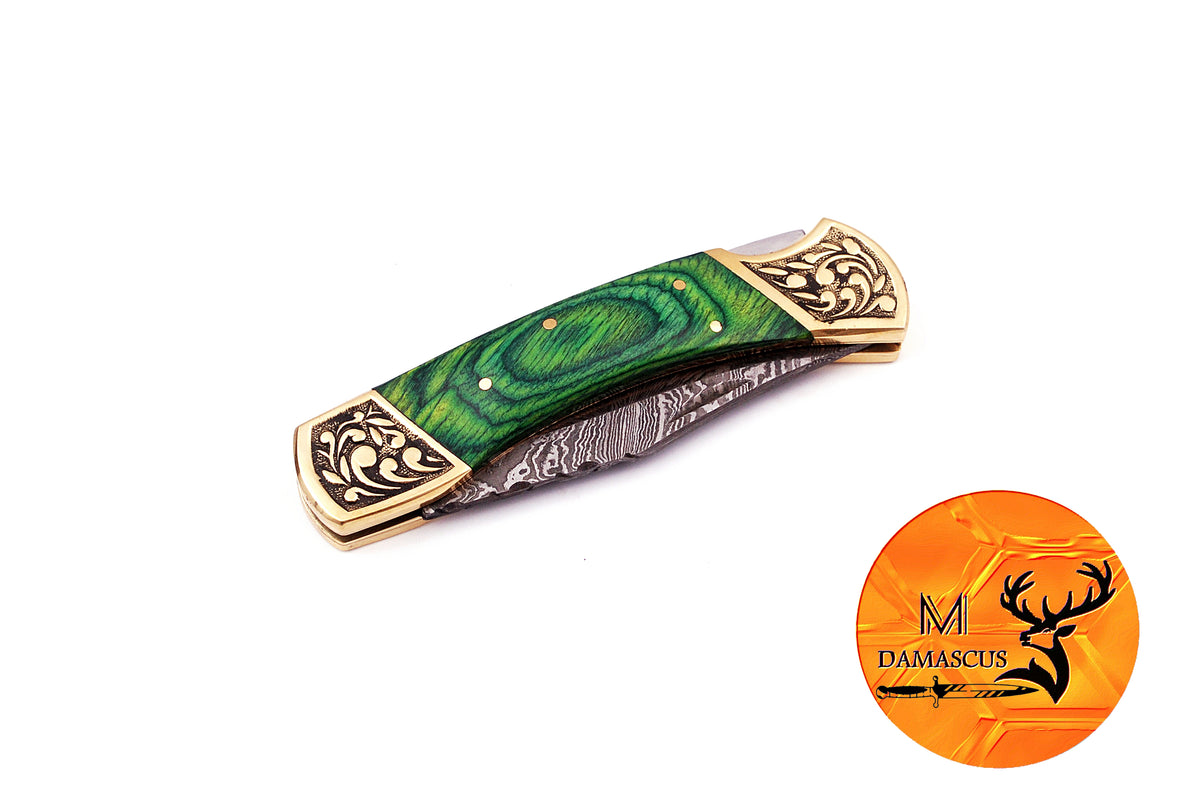 CUSTOM MADE POCKET KNIFE / HAND FORGED DAMASCUS STEEL FOLDING BLADE KNIFE / WOOD HANDLE 623