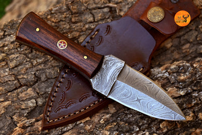 CUSTOM HANDMADE FORGED DAMASCUS STEEL BOOT KNIFE THROWING HUNTING KNIFE EDC WOOD HANDLE 869