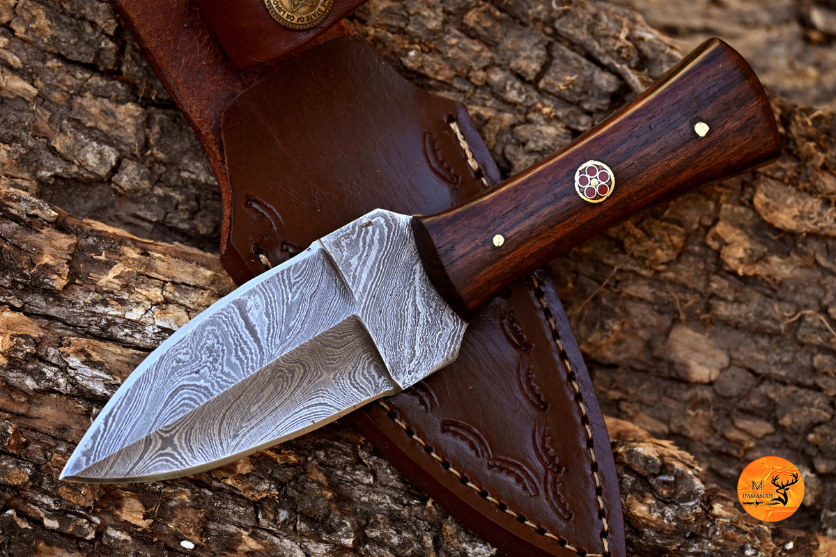 CUSTOM HANDMADE FORGED DAMASCUS STEEL BOOT KNIFE THROWING HUNTING KNIFE EDC WOOD HANDLE 869