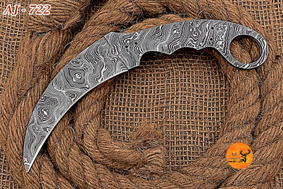 CUSTOM HANDMADE FORGED DAMASCUS STEEL BLANK BLADE KARAMBIT KNIFE COMBAT KNIFE 722