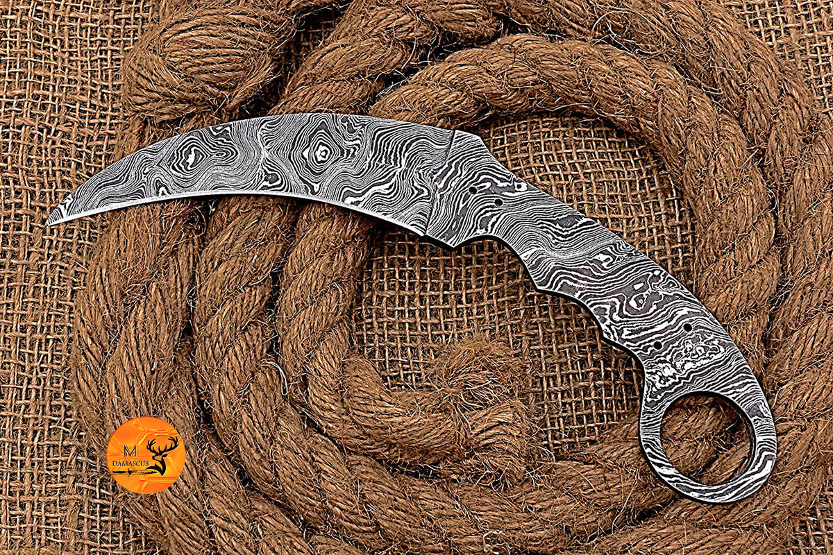 CUSTOM HANDMADE FORGED DAMASCUS STEEL BLANK BLADE KARAMBIT KNIFE COMBAT KNIFE 722