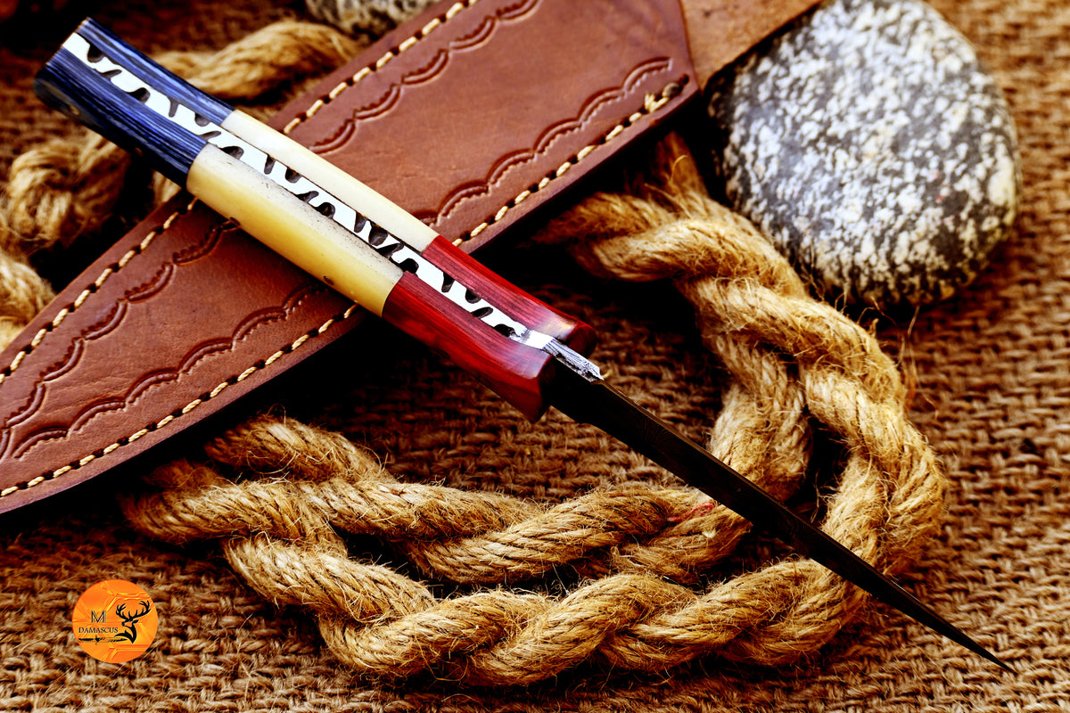 CUSTOM HANDMADE FORGED DAMASCUS STEEL BOOT KNIFE THROWIG HUNTING KNIFE EDC 1632