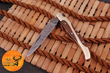 CUSTOM MADE FORGED DAMASCUS STEEL FOLDING POCKET KNIFE SKINNING HUNTING SURVIVAL EVERYDAY CARRY KNIFE 1260