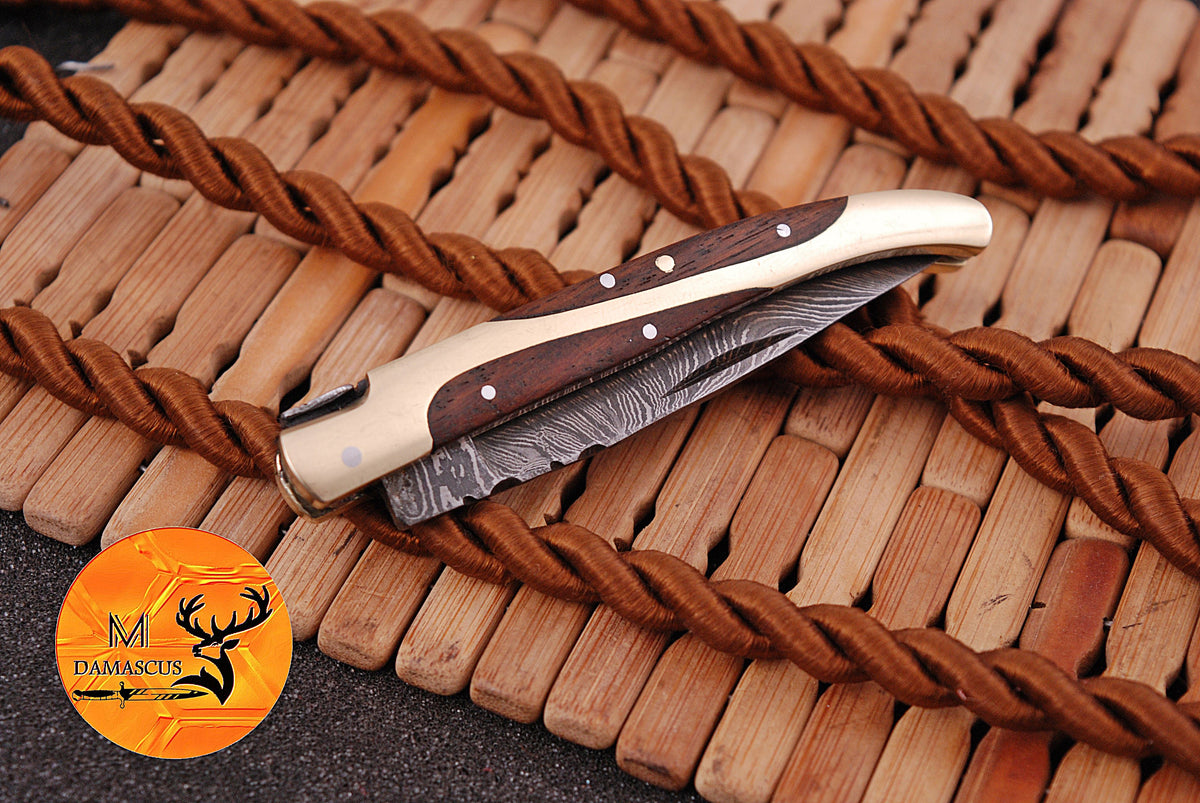 CUSTOM MADE FORGED DAMASCUS STEEL FOLDING POCKET KNIFE SKINNING HUNTING SURVIVAL EVERYDAY CARRY KNIFE 1260