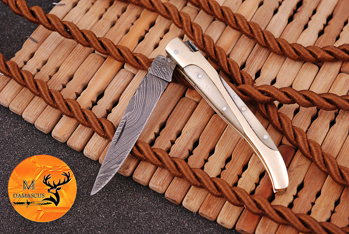 CUSTOM MADE FORGED DAMASCUS STEEL FOLDING POCKET KNIFE SKINNING HUNTING SURVIVAL EVERYDAY CARRY KNIFE 1261