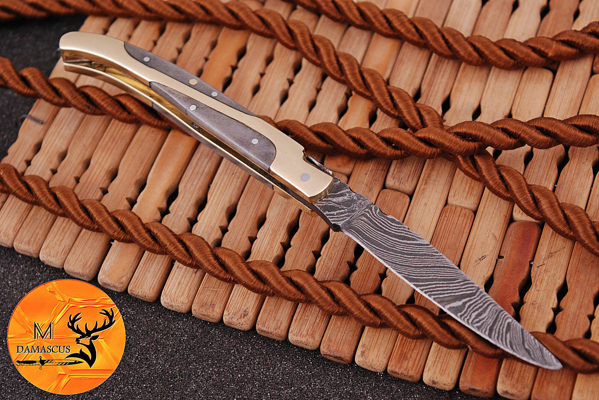 CUSTOM MADE FORGED DAMASCUS STEEL FOLDING POCKET KNIFE SKINNING HUNTING SURVIVAL EVERYDAY CARRY KNIFE 1262