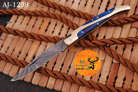 CUSTOM MADE POCKET KNIFE HAND FORGED DAMASCUS STEEL FOLDING BLADE KNIFE SKINNING HUNTING SURVIVAL EVARYDAY CARRY 1259