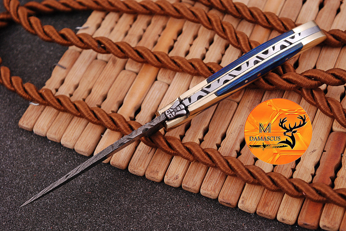 CUSTOM MADE POCKET KNIFE HAND FORGED DAMASCUS STEEL FOLDING BLADE KNIFE SKINNING HUNTING SURVIVAL EVARYDAY CARRY 1259