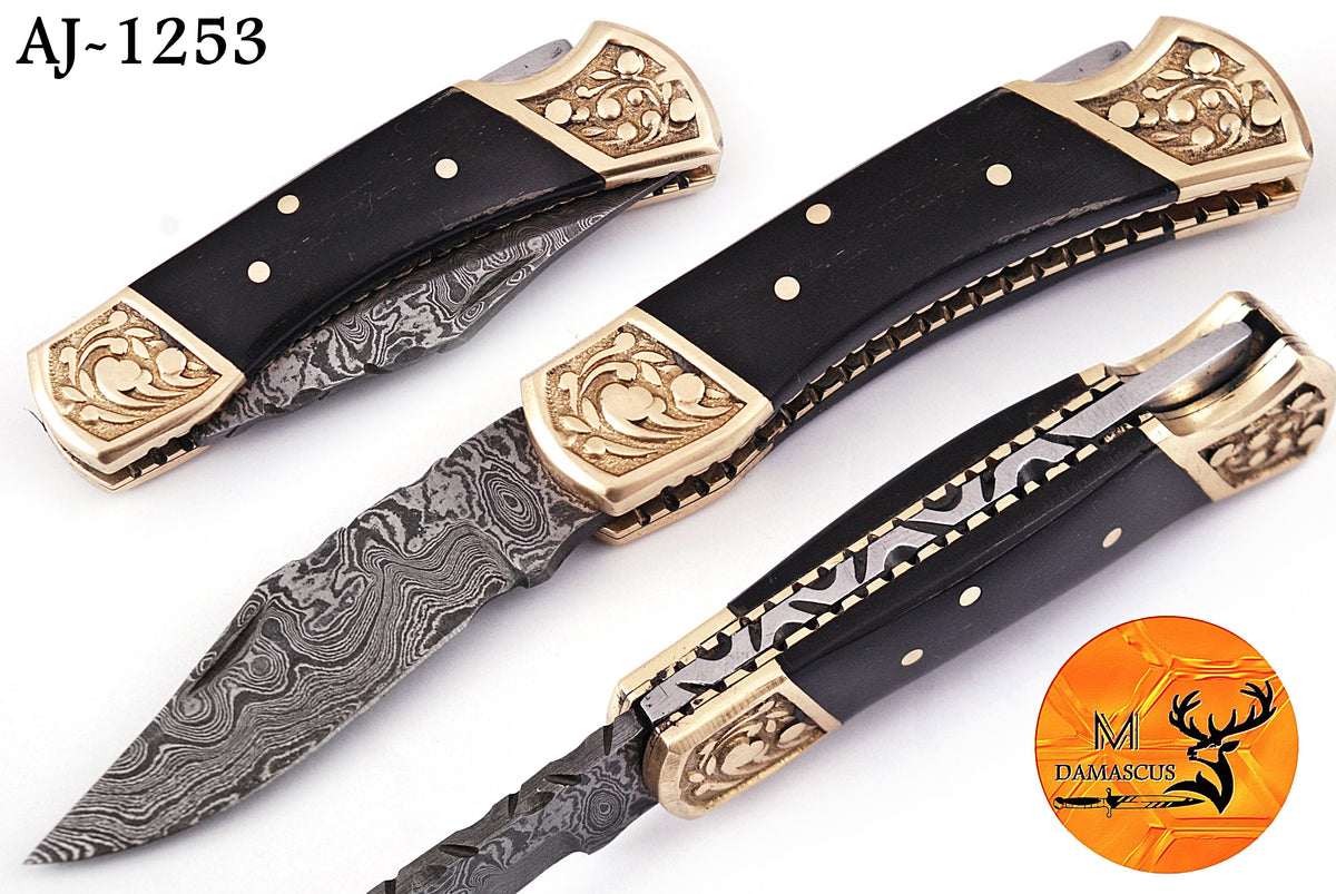 CUSTOM MADE POCKET KNIFE HAND FORGED DAMASCUS STEEL FOLDING BLADE KNIFE SKINNING HUNTING SURVIVAL EVARYDAY CARRY 1253