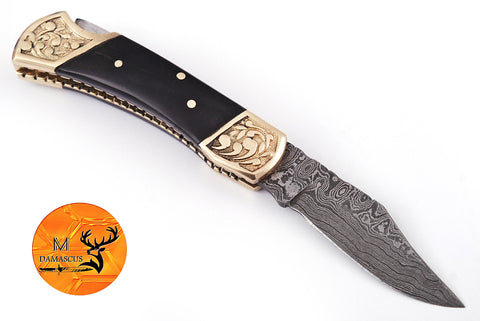 CUSTOM MADE POCKET KNIFE HAND FORGED DAMASCUS STEEL FOLDING BLADE KNIFE SKINNING HUNTING SURVIVAL EVARYDAY CARRY 1253