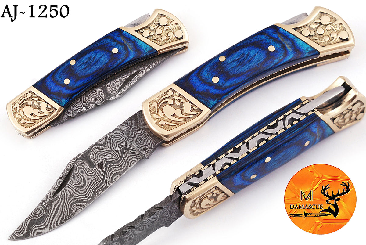 CUSTOM MADE POCKET KNIFE HAND FORGED DAMASCUS STEEL FOLDING BLADE KNIFE SKINNING HUNTING SURVIVAL EVARYDAY CARRY 1250