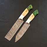 CUSTOM MADE CHEF KNIFE SET HAND FORGED DAMASCUS STEEL KITCHEN KNIVES SET WITH CAMEL BONE HANDLE