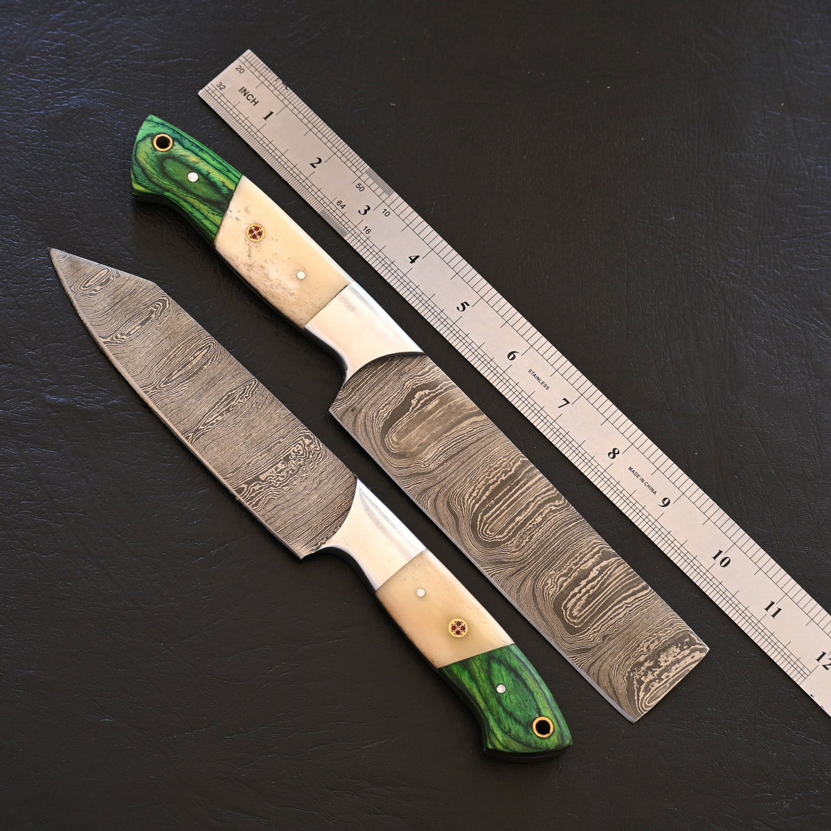 CUSTOM MADE CHEF KNIFE SET HAND FORGED DAMASCUS STEEL KITCHEN KNIVES SET WITH CAMEL BONE HANDLE