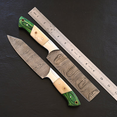 CUSTOM MADE CHEF KNIFE SET HAND FORGED DAMASCUS STEEL KITCHEN KNIVES SET WITH CAMEL BONE HANDLE