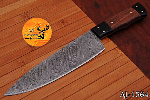 Chef Knife Custom Made Hand Forged Damascus Steel Utility Kitchen Knife With Wood & Resin Handle 1564
