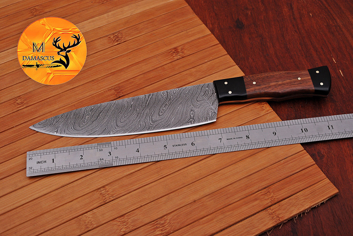 Chef Knife Custom Made Hand Forged Damascus Steel Utility Kitchen Knife With Wood & Resin Handle 1564