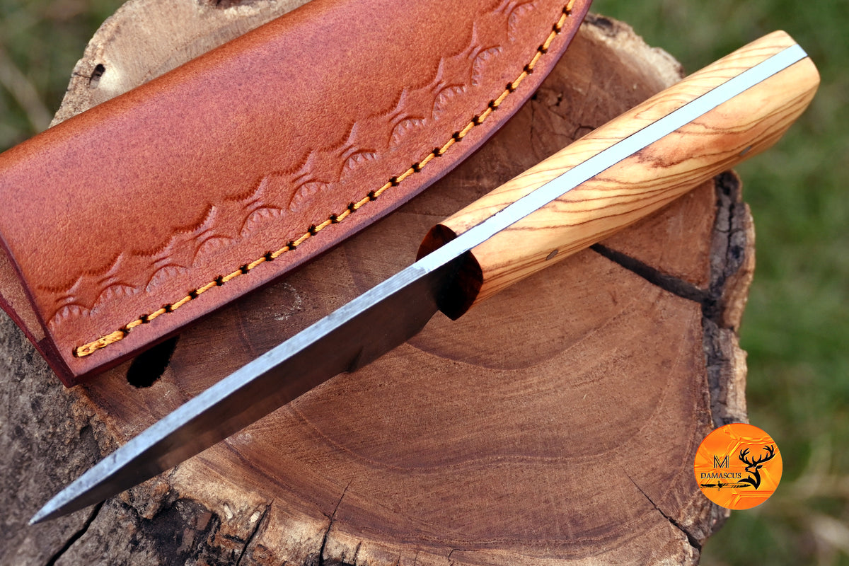 CUSTOM HANDMADE FORGED DAMASCUS STEEL SKINNING KNIFE HUNTING BOWIE SURVIVAL KNIFE EDC 2669