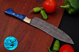Chef Knife Custom Made Hand Forged Damascus Steel Utility Kitchen Knife With Wood And Brass Bolster Handle