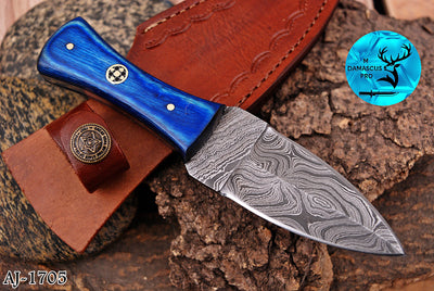 CUSTOM HANDMADE FORGED DAMASCUS STEEL BOOT KNIFE THROWING HUNTING KNIFE EDC WOOD HANDLE 1705