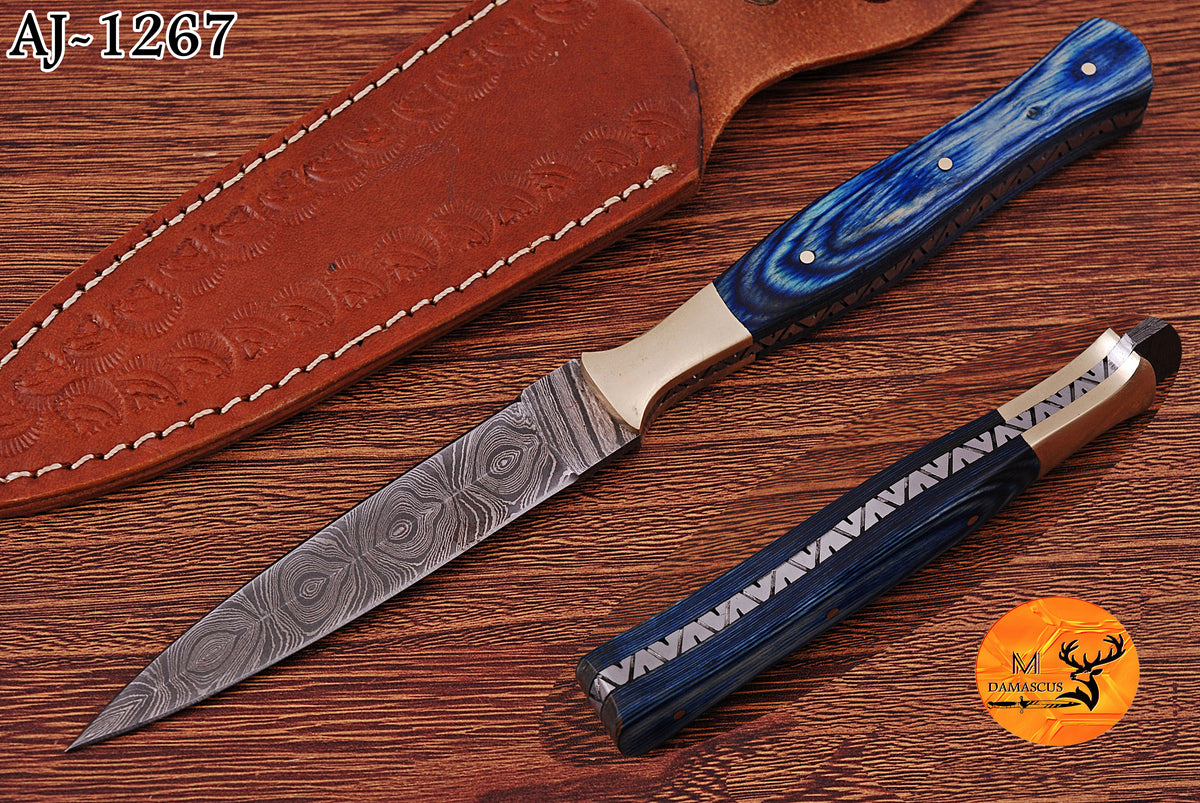 CUSTOM HANDMADE FORGED DAMASCUS STEEL BOOT KNIFE THROWIG HUNTING KNIFE EDC 1267