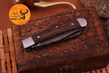 CUSTOM MADE TRAPPER KNIFE / HAND FORGED DAMASCUS STEEL FOLDING BLADE KNIFE / WOOD HANDLE 693