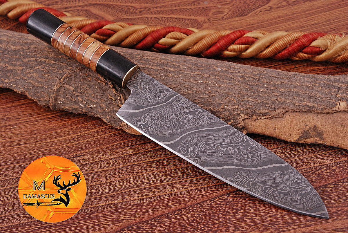 Chef Knife Custom Made Hand Forged Damascus Steel Santoku Kitchen Knife With Wood & Resin Handle